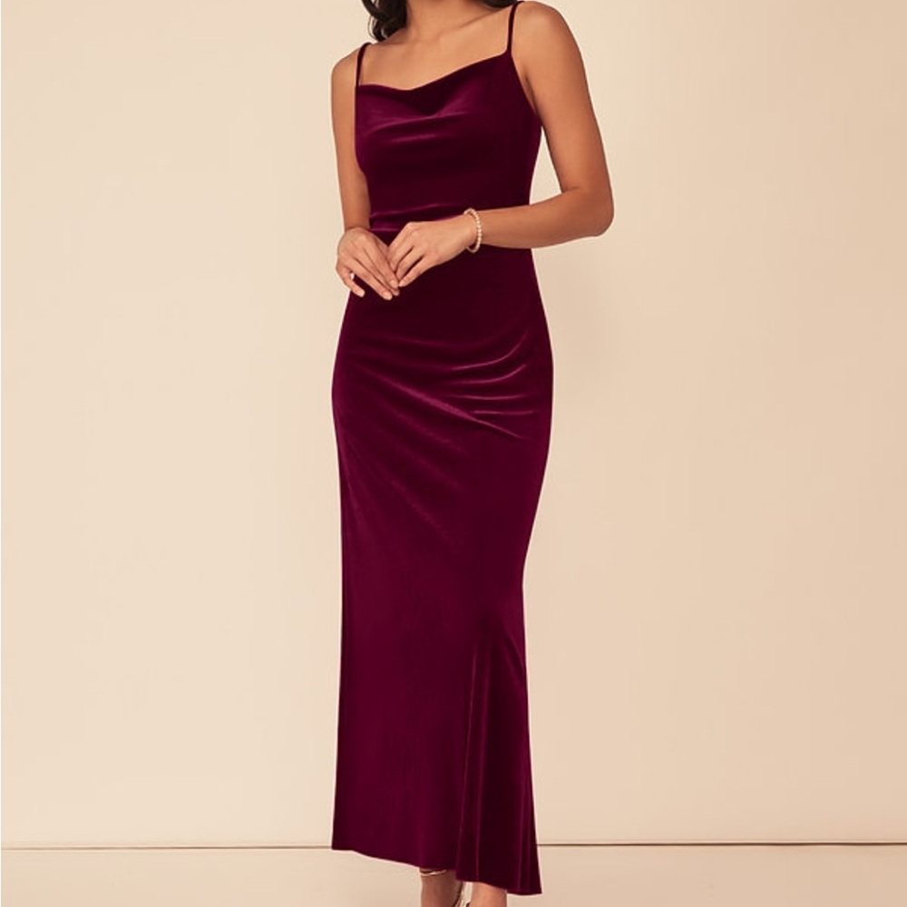 Burgundy Cowl Neck Midi Dress